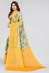 Yellow Chiffon printed Saree