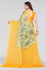 Yellow Chiffon printed Saree