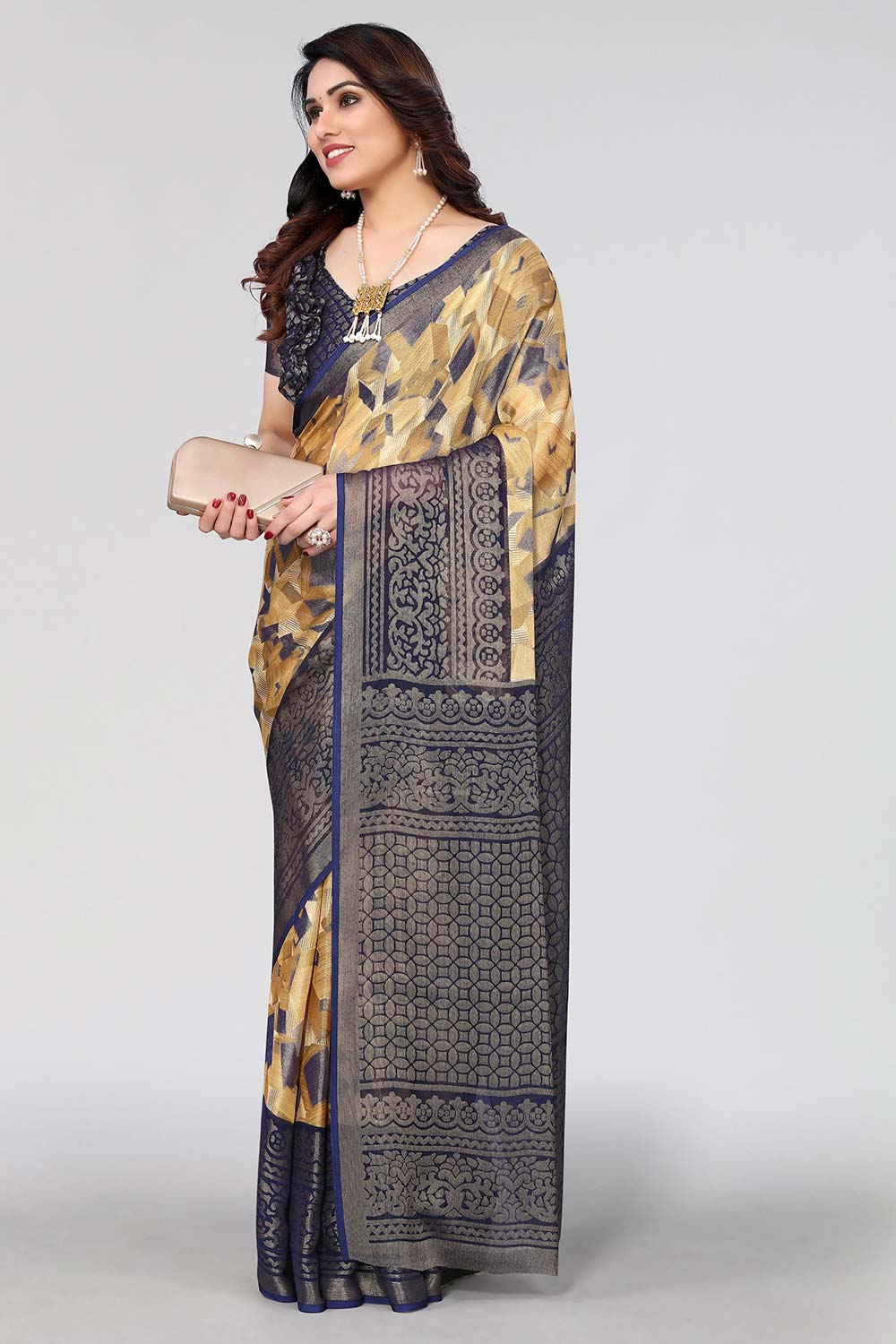 Blue Chiffon printed Saree