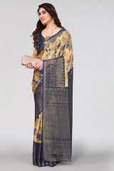 Blue Chiffon printed Saree