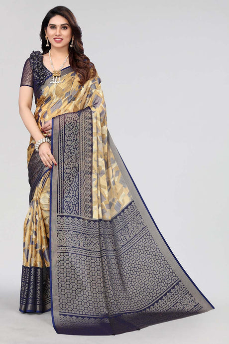 Blue Chiffon printed Saree