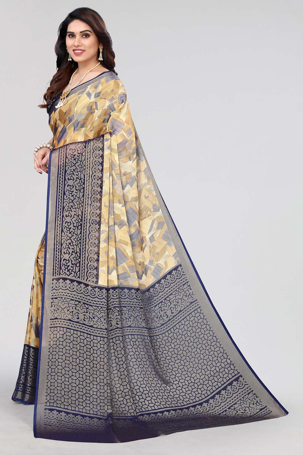 Blue Chiffon printed Saree