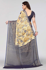 Blue Chiffon printed Saree