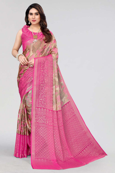 Pink Chiffon printed Saree