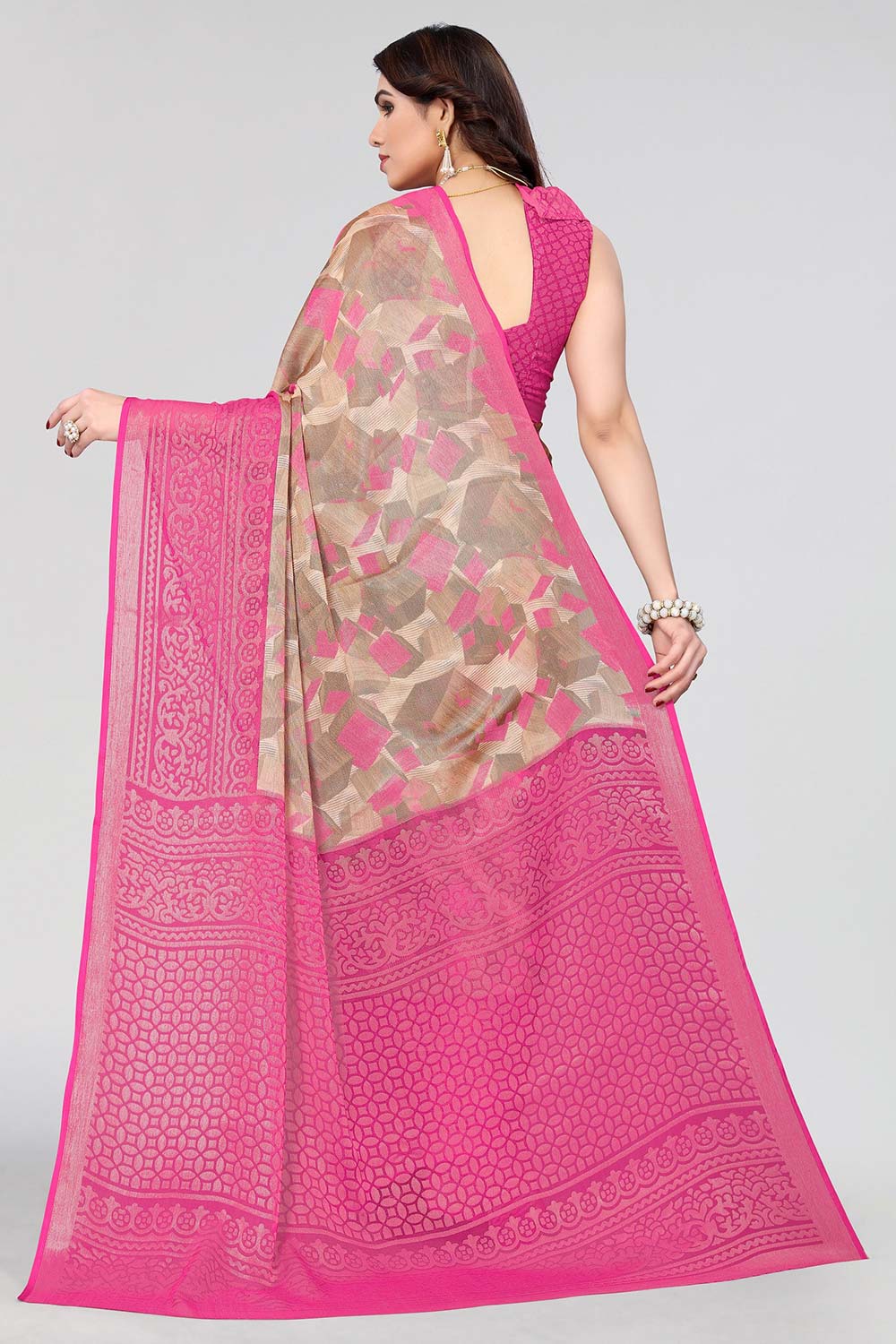 Pink Chiffon printed Saree