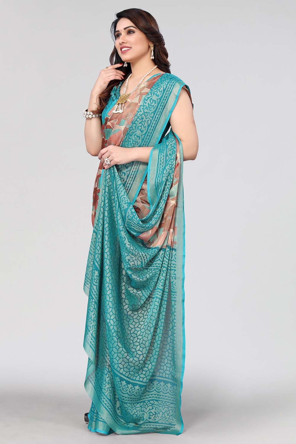 Green Chiffon printed Saree