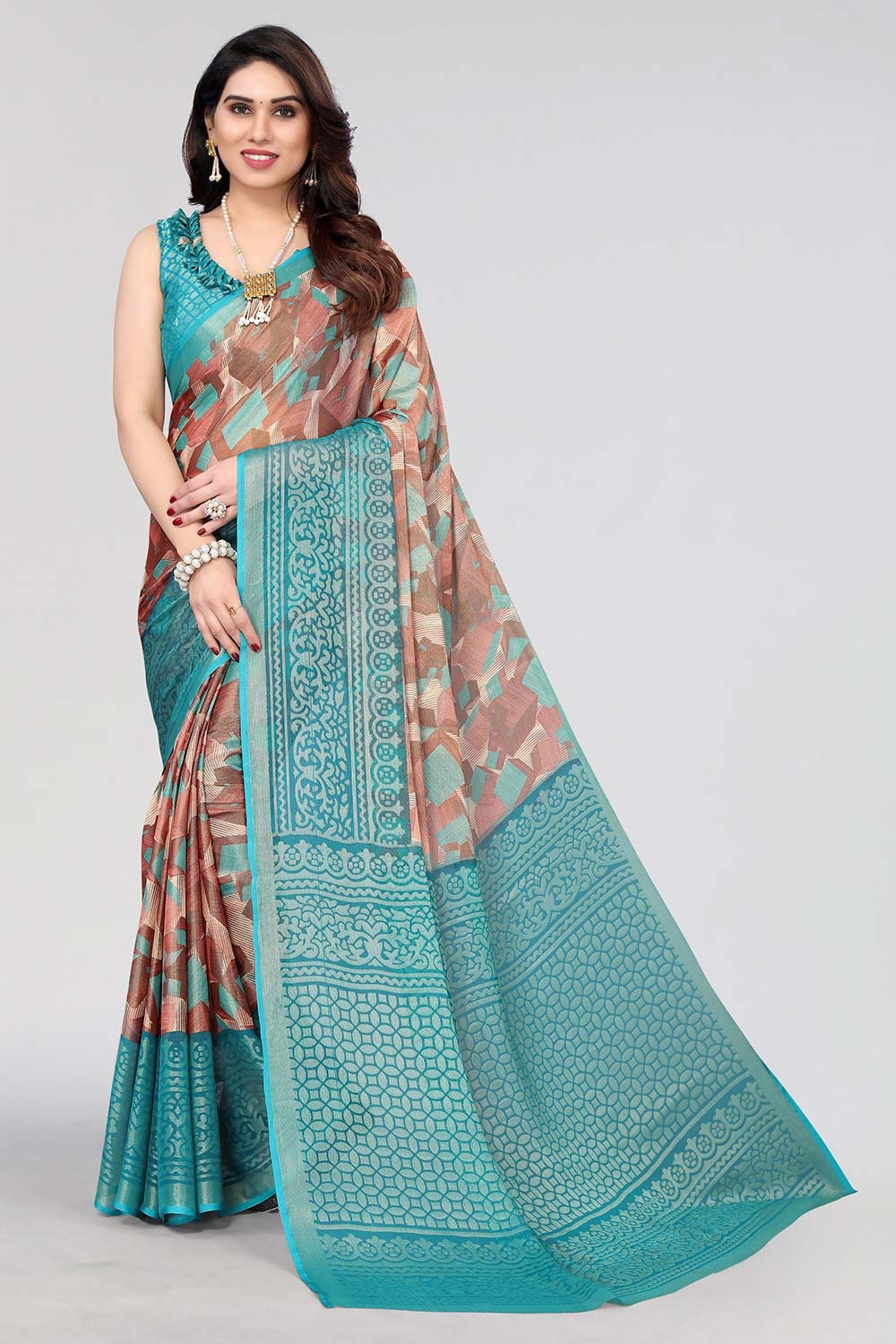 Green Chiffon printed Saree