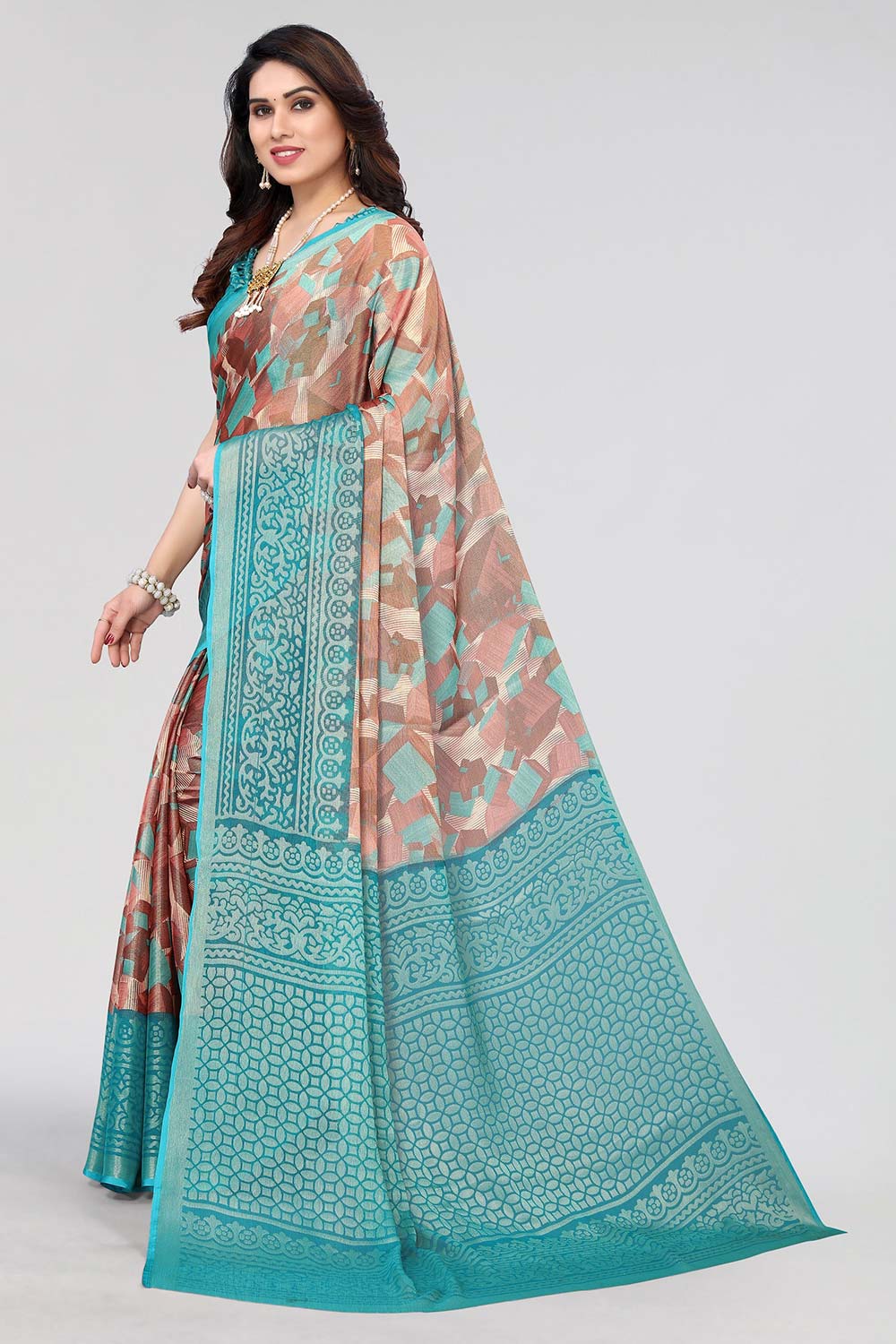 Green Chiffon printed Saree