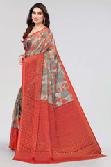 Red Chiffon printed Saree