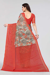 Red Chiffon printed Saree