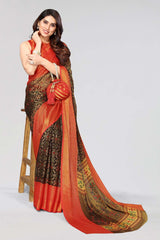 Black Chiffon printed Saree