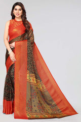 Black Chiffon printed Saree