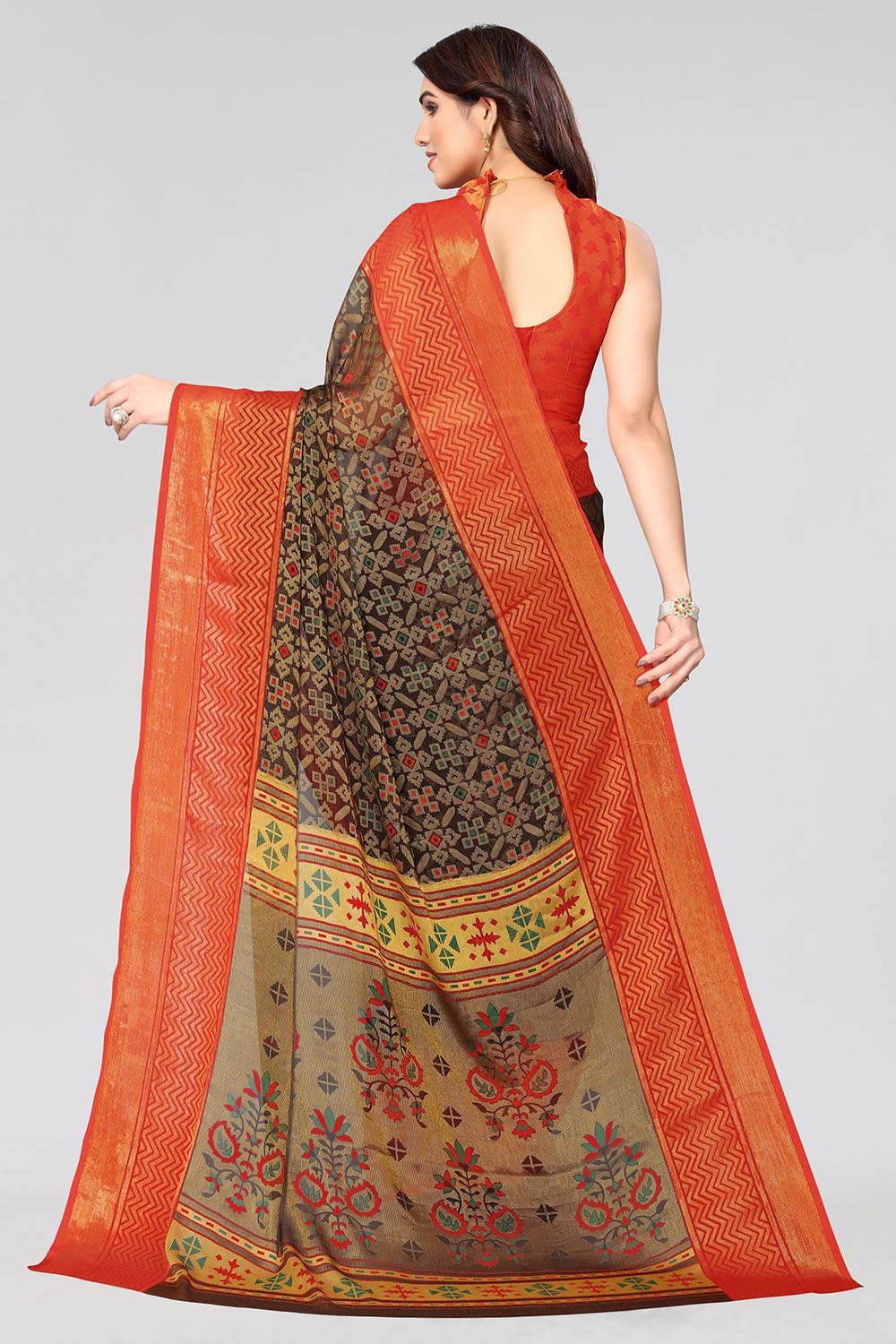 Black Chiffon printed Saree