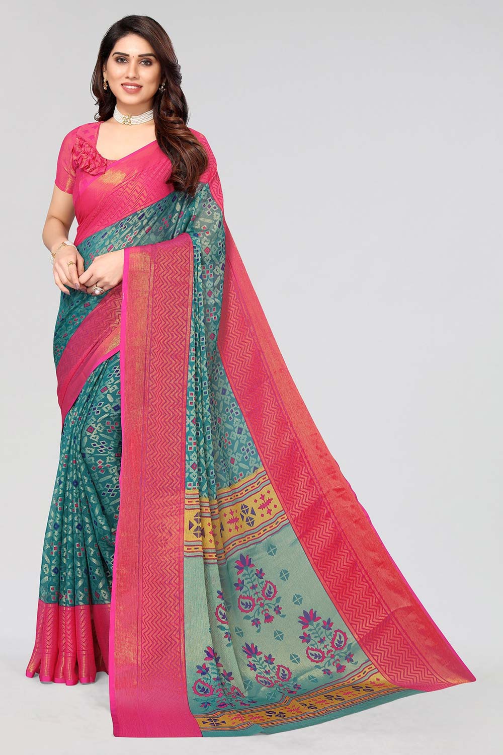 Green Chiffon printed Saree