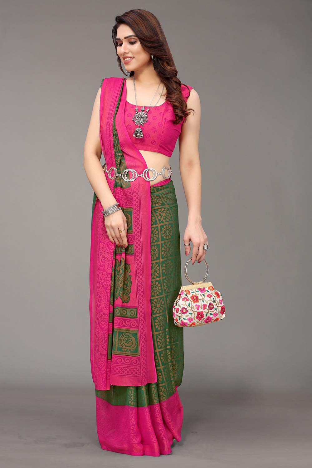 Green Chiffon printed Saree