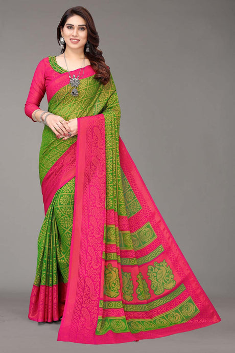 Green Chiffon printed Saree