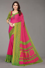 Pink Chiffon printed Saree