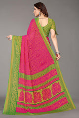 Pink Chiffon printed Saree