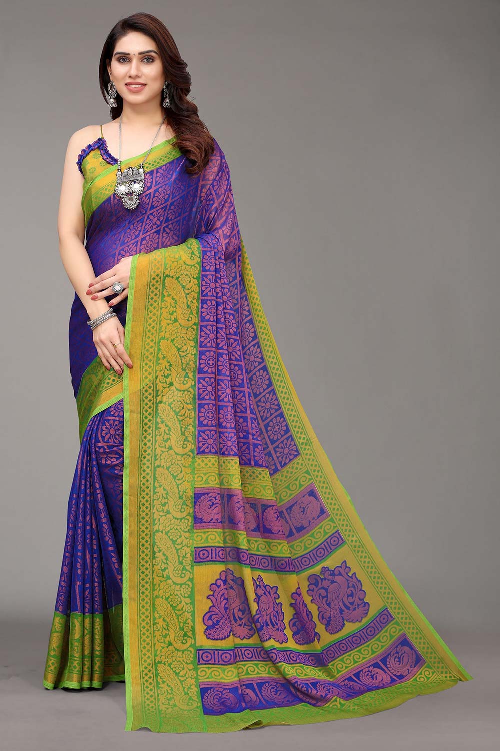 Blue Chiffon printed Saree