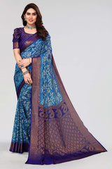 Blue Chiffon printed Saree