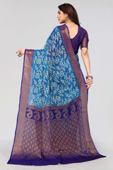 Blue Chiffon printed Saree