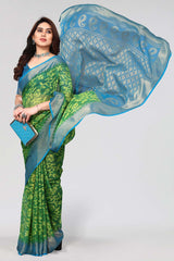 Green Chiffon printed Saree