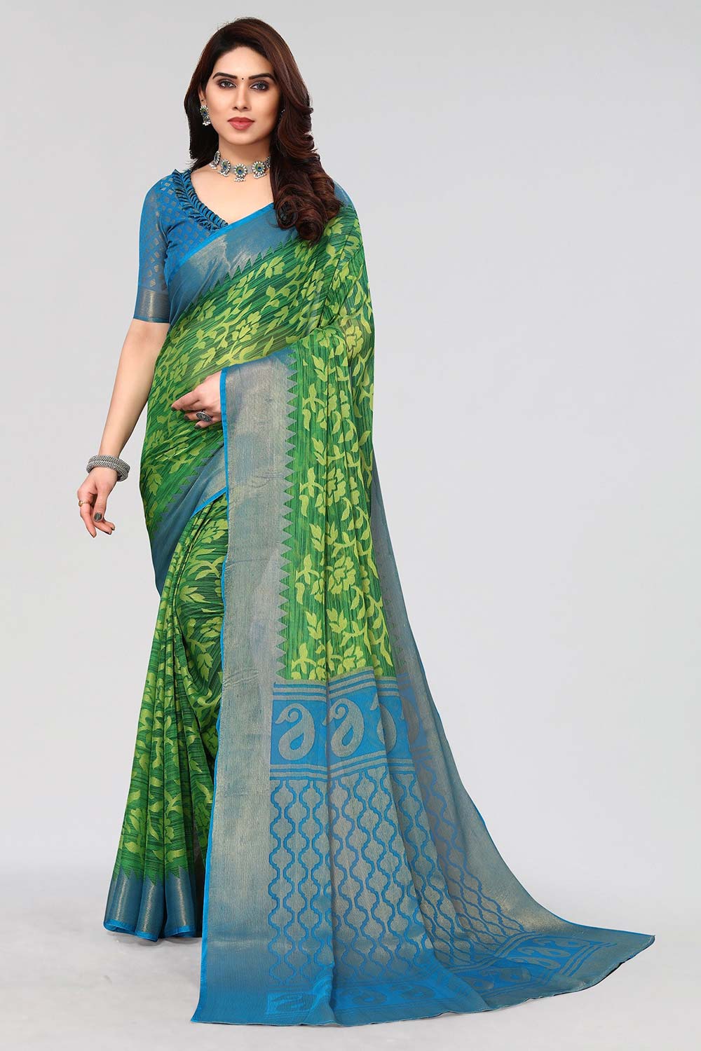 Green Chiffon printed Saree