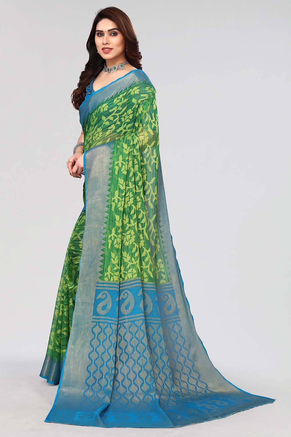 Green Chiffon printed Saree