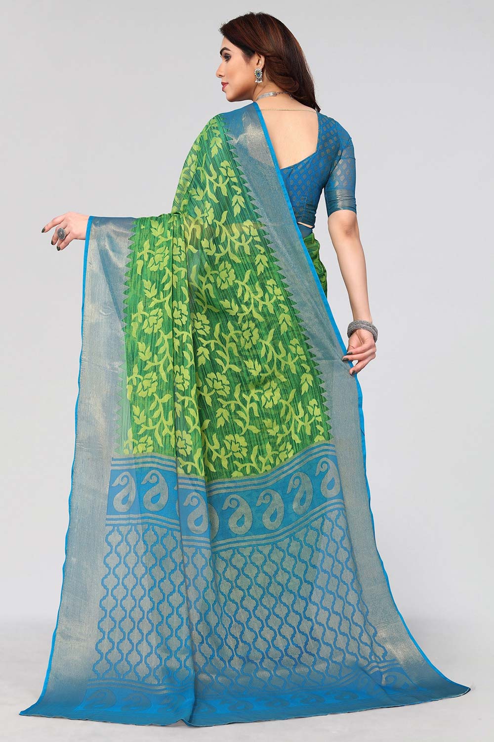 Green Chiffon printed Saree