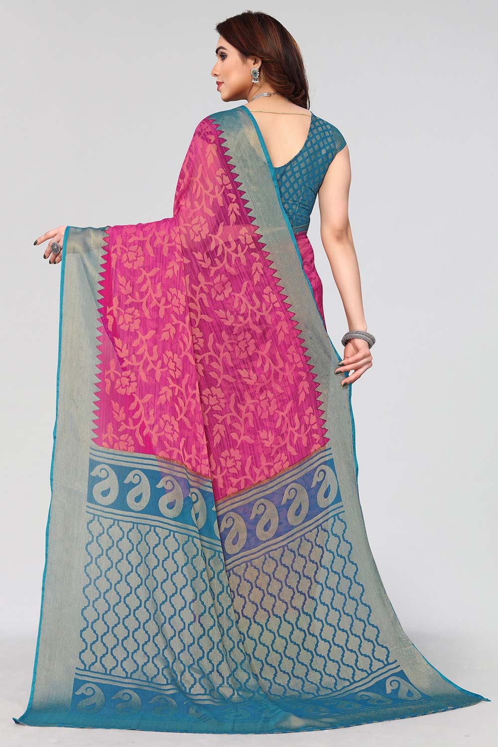 Pink Chiffon printed Saree