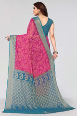 Pink Chiffon printed Saree