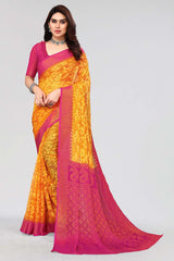 Yellow Chiffon printed Saree