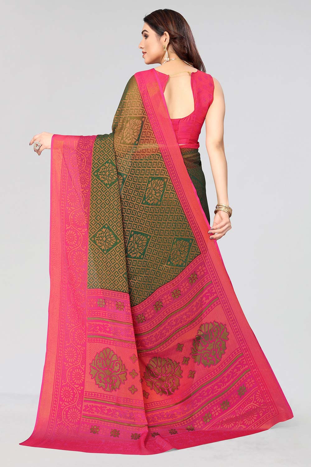 Green Chiffon printed Saree