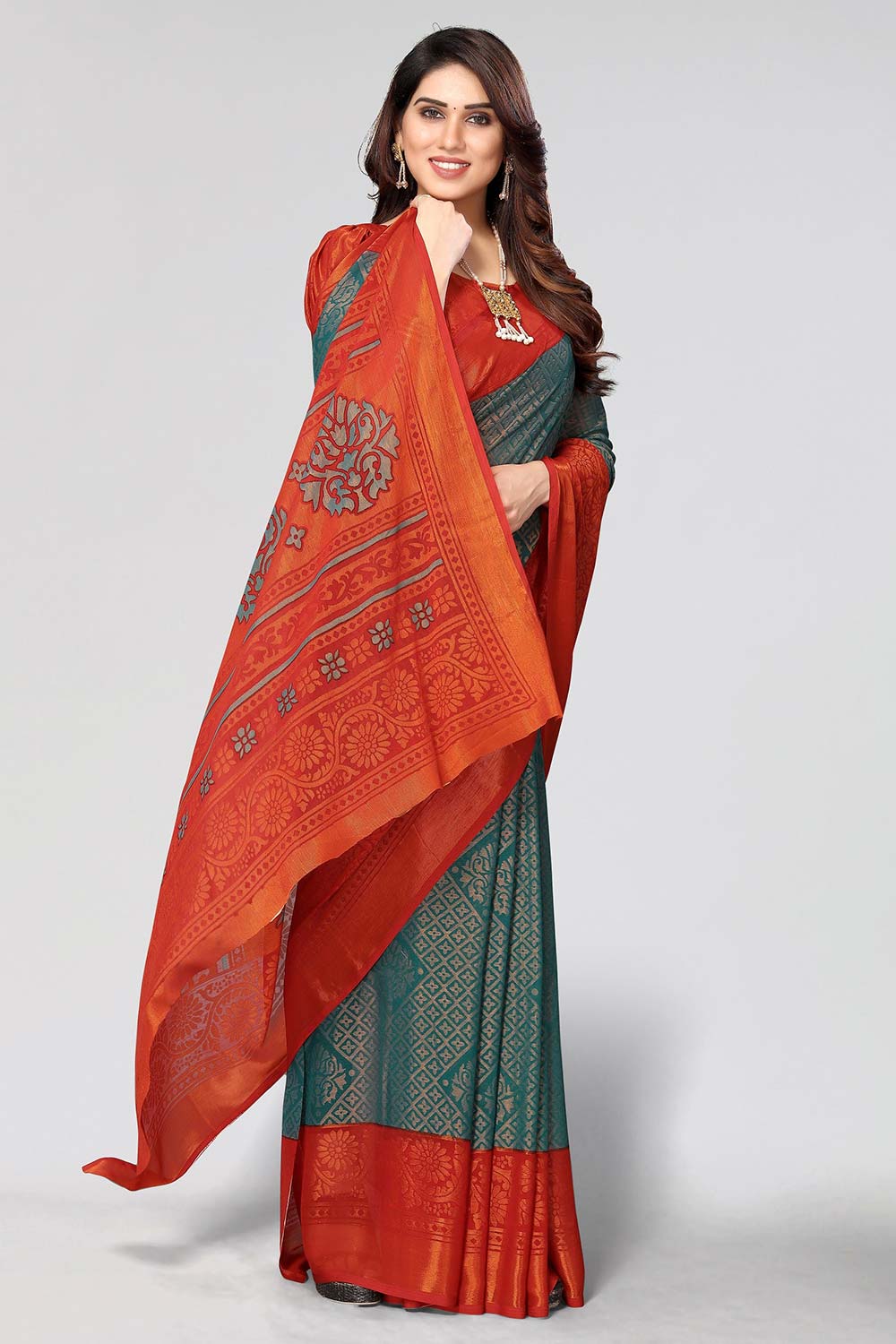 Green Chiffon printed Saree