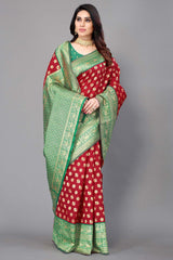 Red Silk Blend Woven Saree