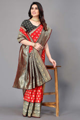 Red Silk Blend Woven Saree