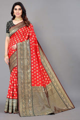 Red Silk Blend Woven Saree