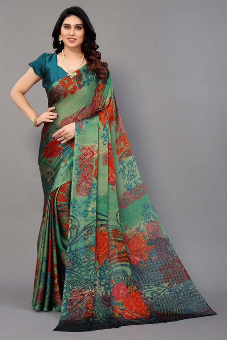 Green Chiffon printed Saree