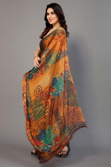 Orange Chiffon printed Saree