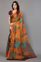 Orange Chiffon printed Saree