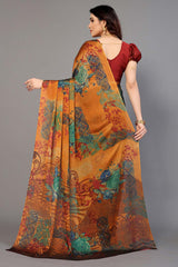 Orange Chiffon printed Saree