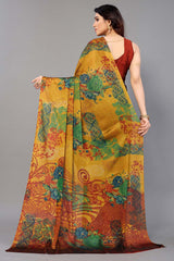 Yellow Chiffon printed Saree