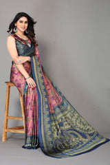 Blue Chiffon printed Saree