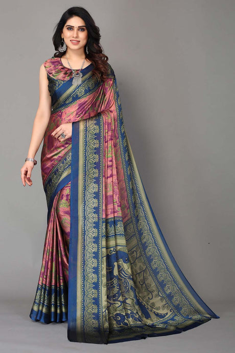 Blue Chiffon printed Saree