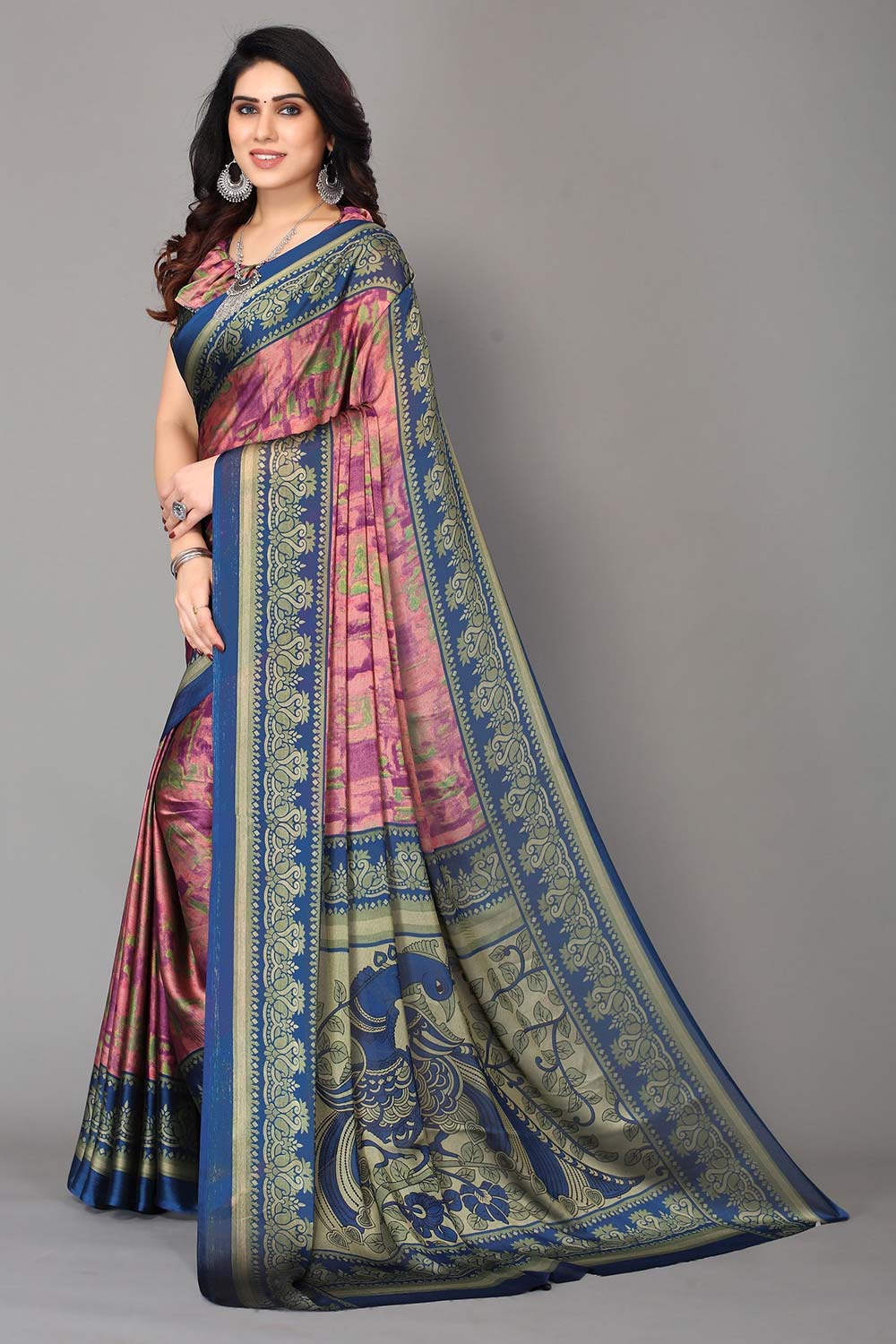 Blue Chiffon printed Saree