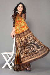 Brown Chiffon printed Saree