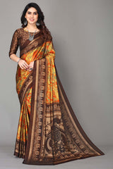 Brown Chiffon printed Saree