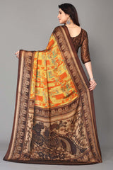 Brown Chiffon printed Saree