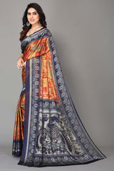 Blue Chiffon printed Saree