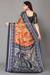 Blue Chiffon printed Saree